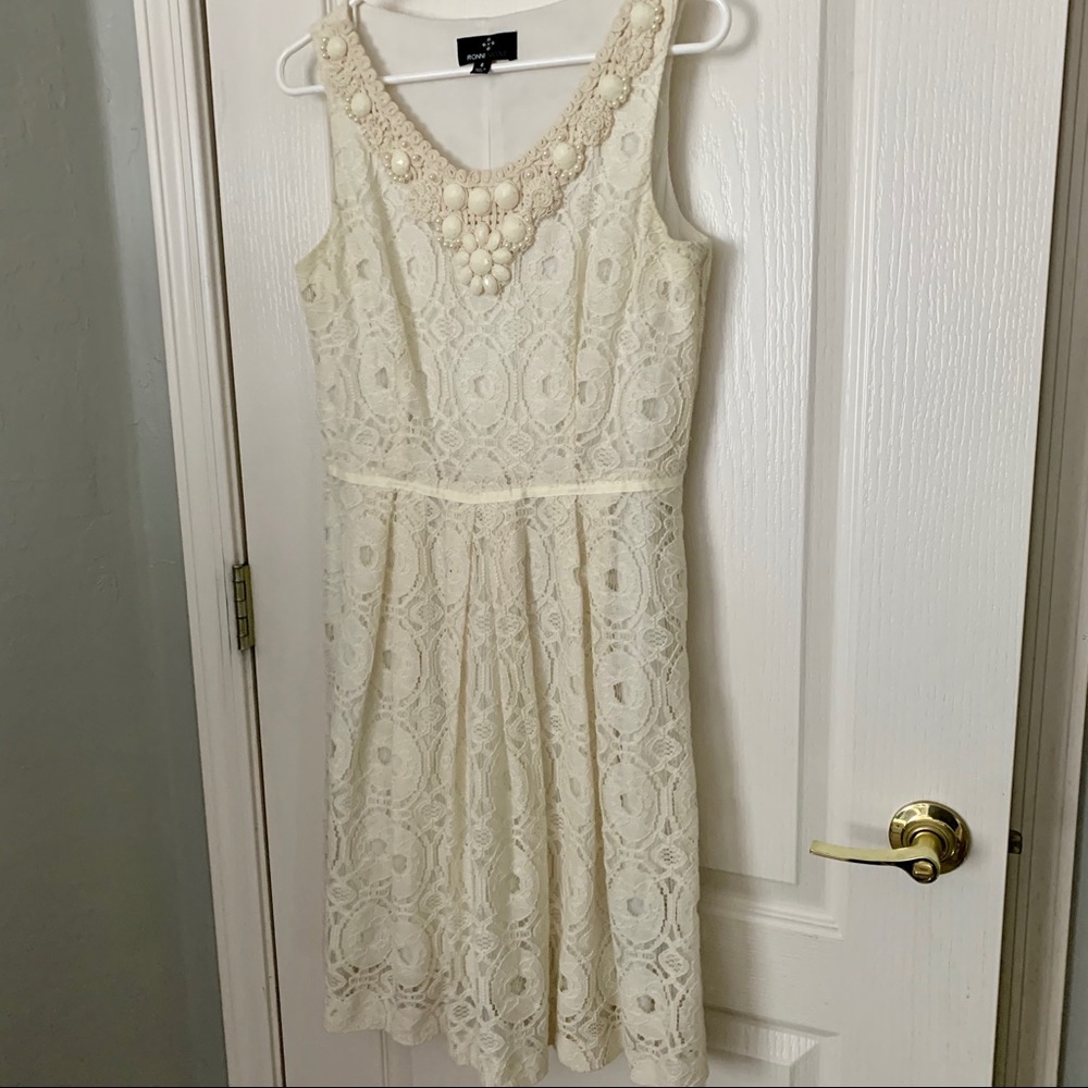 Ronni Nicole White Lace Dress with Beaded Collar